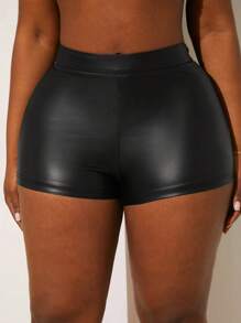 SHEIN SXY Plus pantaloni scurți solidi din piele PU