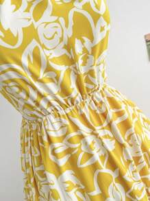 Soleia WYWH Women's Casual & Romantic Garden Style Sleeveless Dress, Suitable For Vacation, Easter, Graduation, Party, Luncheon, Afternoon Tea, Cute Casual Summer Wear. Yellow & White Floral Print, Halter Neck, Elastic Waist, Flared, Tie Back Sexy Dress - Multicolor - View 14