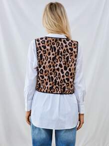 SHEIN Essnce Women's 2024 Autumn And Winter New Fashion Leopard Print Warm Quilted Jacket Vest