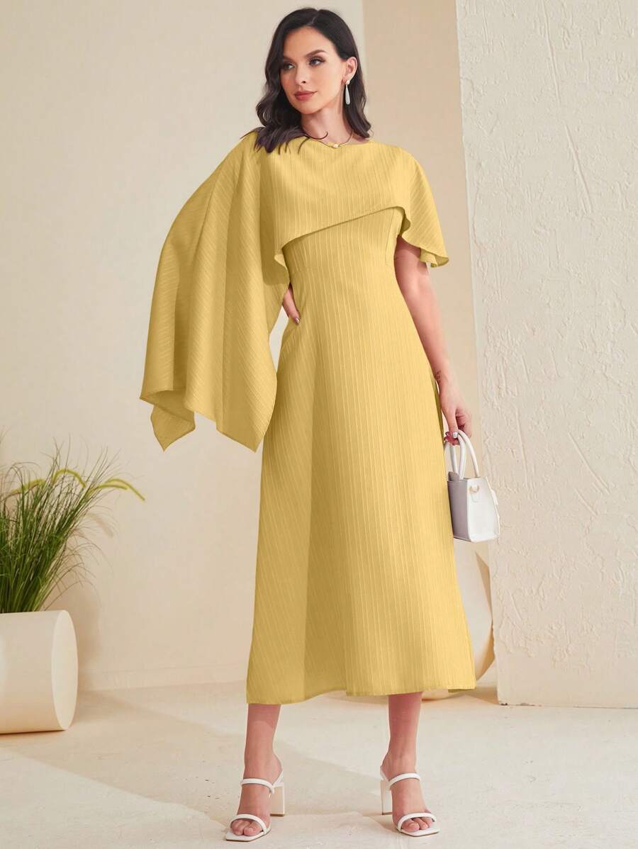 Modelyn Solid Asymmetrical Foldover Dress - Yellow - View 1
