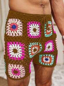 Manfinity RSRT Men Floral Crochet Drawstring Waist Shorts - Multicolor - View 4