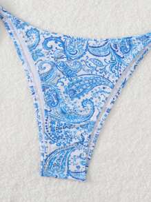 女性夏季沙灘植物印花露背領帶性感比基尼套裝，隨機印花圖案 - 彩色 - 查看 5