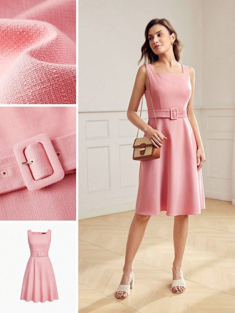 MOTF Classy VÁY DÂY CỔ VUÔNG RẮN THẮT NÚT
