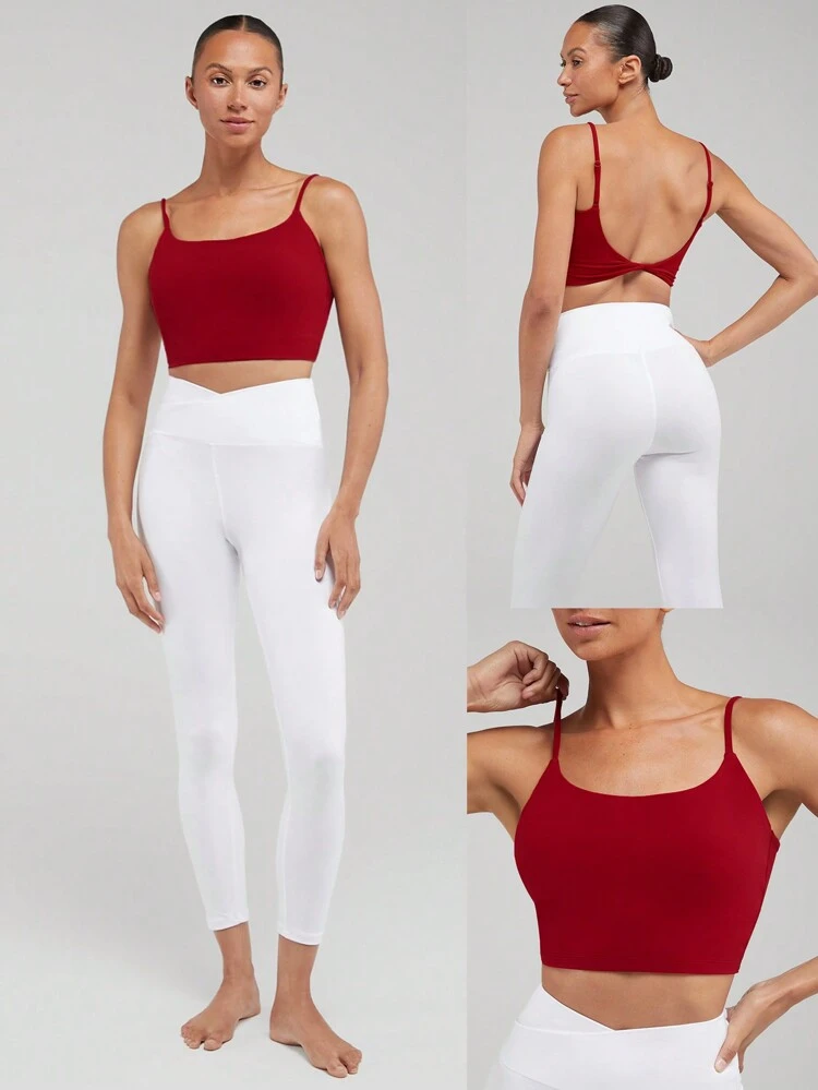 FeatherFit™ Knot Going Anywhere Twisted Backless Red Tank Top Light Support Low Impact Yoga Pilates Daily