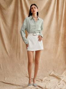 Anewsta Einfarbiger Skort mit Schrägtaschen und Gürtel - Weiss - Übersicht 3