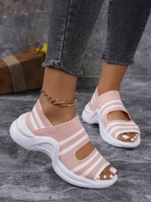 Women's Knitted Sandals With Thick Mesh Sole And Anti-Slip Lightweight Bottom, Suitable For Sports And Leisure Activities In Summer