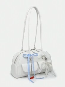 ROMWE Women's Vintage And Cute Style Shoulder Bag With Bow Tie, Cherry & Heart Decoration, Multiple Pockets, Boston Bag, School, Kawaii Cherry Elements - White - View 2