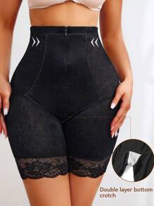 蕾絲提花女式收腹全罩型內褲（1件/包） - 黑色 - 查看 6