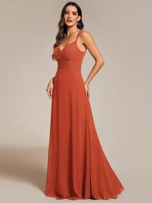 EVERPRETTY Ruched Front Chiffon Bridesmaid Dress - Burnt Orange - View 4