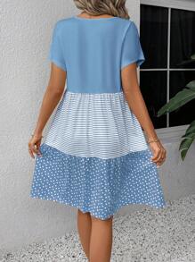 EMERY ROSE Robe d'été décontractée pour femmes à rayures blocs de couleurs et à pois en forme de A