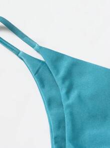 SHEIN Swim Bộ Bikini Màu Trơn Gợi Cảm Cho Nữ Đi Biển Mùa Hè - Màu xanh lam - Xem 5