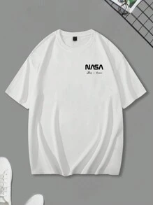 Manfinity Hypemode 男士开学季卡通字母图案落肩 T 恤 - 白色 - 查看 2