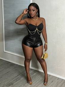 SHEIN Slayr Body de mujer negro con diseño de ribetes de cadena - Negro - Ver 6