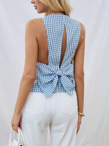 SHEIN Essnce New Spring/Summer 3D Big Bow Decoration Women's Tank Top - White - View 5