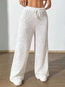 Flirla Y2K風格性感玫瑰花束束口日常休閒長褲 - 白色 - 查看 4