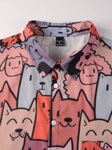 Manfinity Hypemode Men's Printed Single-Breasted Vacation Style Short Sleeve Shirt And Shorts Set