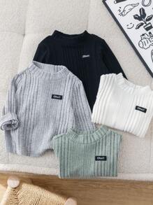 SHEIN Leap Crew 4 piezas/paquete Tops básicos de punto de manga larga de unicolor informales para niños/niñas pequeños, otoño/invierno - Multicolor - Ver 4