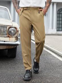 Manfinity Mode Men Slant Pocket Suit Pants - Khaki - View 1