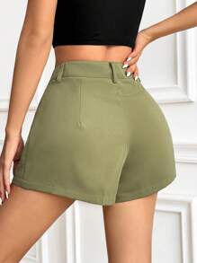 SHEIN Unity Solid Slant Pocket Shorts - Army Green - View 2