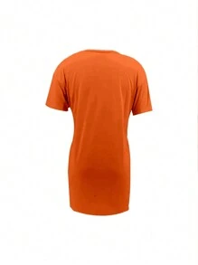 SHEIN Solid Split Hem Short Sleeve Tee Dress - Orange - View 2