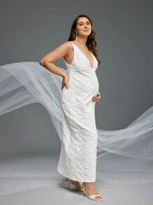 SHEIN Maternity Photoshoots Dress - White - View 4
