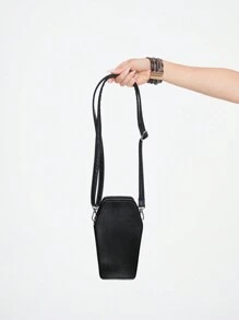 ROMWE Black Gothic Moon And Star Print Coffin Crossbody Bag - Black - View 3