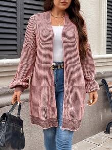 SHEIN LUNE Plus  Drop Shoulder Duster Cardigan Fall Women Clothes For Autumn & Winter - Dusty Pink - View 6