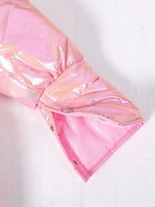 Tween Girl Colorful-Coded Long Padded Coat With Hood And Fleece Hat - Pink - View 6