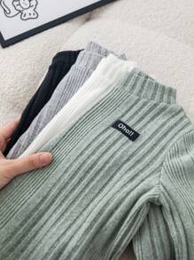 SHEIN Leap Crew 4 piezas/paquete Tops básicos de punto de manga larga de unicolor informales para niños/niñas pequeños, otoño/invierno - Multicolor - Ver 7