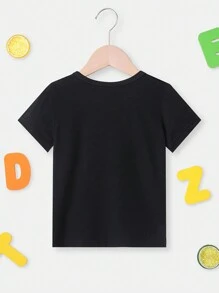 SHEIN Baby Boy Casual Simple Letter Slogan Printed Short Sleeve T-Shirt, Summer - Black - View 2