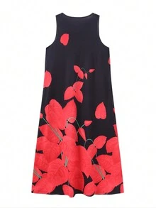 New European And American Cross-Border E-Commerce Women's Vintage Floral Sleeveless Dress With V-Neck