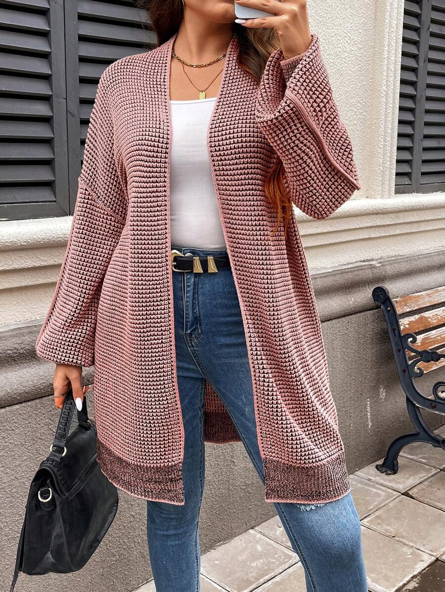 SHEIN LUNE Plus  Drop Shoulder Duster Cardigan Fall Women Clothes For Autumn & Winter - Dusty Pink - View 1