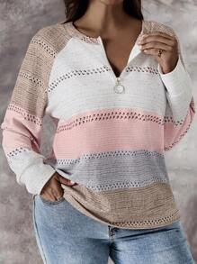 EMERY ROSE Sudadera de rayas con media cremallera de talla grande para otoño/invierno - Multicolor - Ver 4