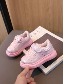 Giày thể thao bé gái phong cách mới thời trang có dây móc và vòng, giày chạy bộ đế dày cho trẻ mới biết đi và trẻ nhỏ, giày thể thao thông thường cho bé gái có in hình ngôi sao - Hồng - Xem 1