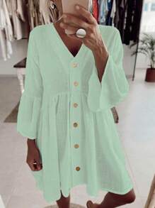 EMERY ROSE Robe ample à manches évasées, taille haute, pour femmes, décontractée, pour vacances d'été - Vert - Voir 1