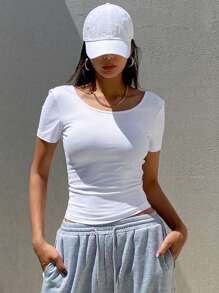 DAZY Fashionable Short-Sleeved Slim-Fit Women's T-Shirt With Backless Design Summer,Halter Top - White - View 7