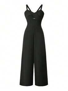 Vaiaye Women's Diamond Hollow Lace-Up Criss-Cross Backless Pleated Jumpsuit, Suitable For Christmas And Valentine's Day