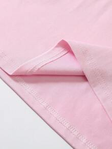 Flirla Áo thun cổ tròn in chữ tiếng Anh cỡ lớn mùa hè - Hồng - Xem 4