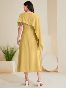 Modelyn Solid Asymmetrical Foldover Dress - Yellow - View 2