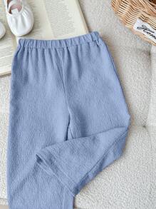 SHEIN LMoss Kids LMoss Baby Girl Cute Casual Knitted Long Sleeve Cardigan, Solid Color Tank Top & Long Pants 3pcs Outfit Set - Blue - View 4