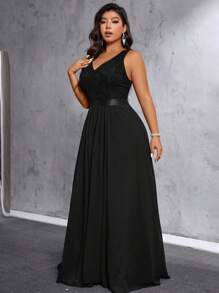 SHEIN Belle Plus Contrast Lace Sleeveless Dress Maxi Women Outfit