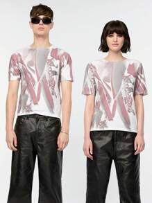 Manfinity Roghcode Herren bedrucktes leger gestricktes Kurzarm T-Shirt für den Sommer, Vintage, Ausgehen, grafisch, bunt, passendes Partnerlook