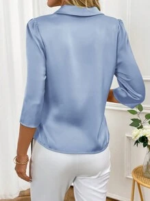 Gownix Solid Wrap Knot Side Blouse - Baby Blue - View 2