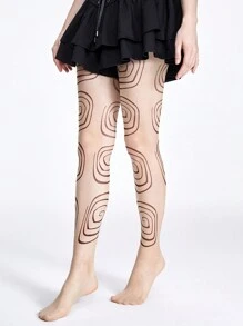 ROMWE Fairycore 1入組圓形圖案連褲襪 - 杏色 - 查看 3