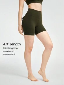 GLOWMODE 4.3" FeatherFit™ Cargo Biker Shorts Anti-Slip With Back Pockets Low Impact Yoga Daily - Army Green - View 2