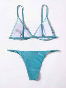 SHEIN Swim Bộ Bikini Màu Trơn Gợi Cảm Cho Nữ Đi Biển Mùa Hè - Màu xanh lam - Xem 2