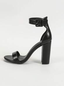 女士时尚新款舒适派对/度假方扣露趾粗跟罗马凉鞋，春夏穿搭 - 黑色 - 查看 4