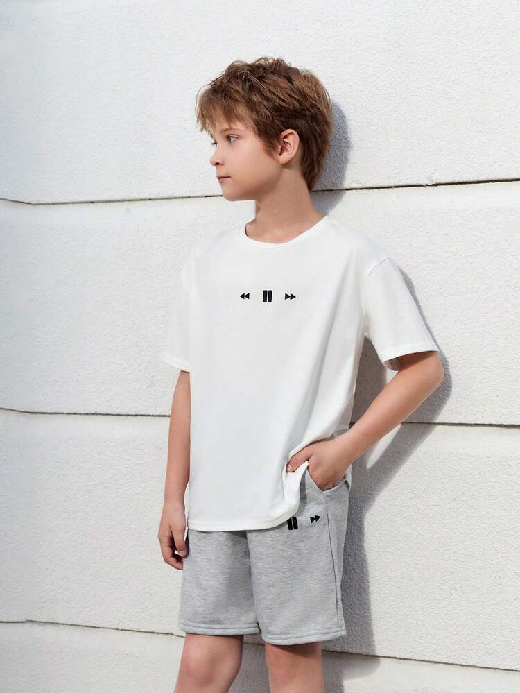 Tween Boy Graphic Print Tee & Shorts Without Necklace