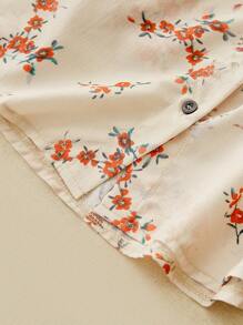 SHEIN LUNE Áo sơ mi nữ tay lỡ họa tiết hoa màu khối - Màu be - Xem 5