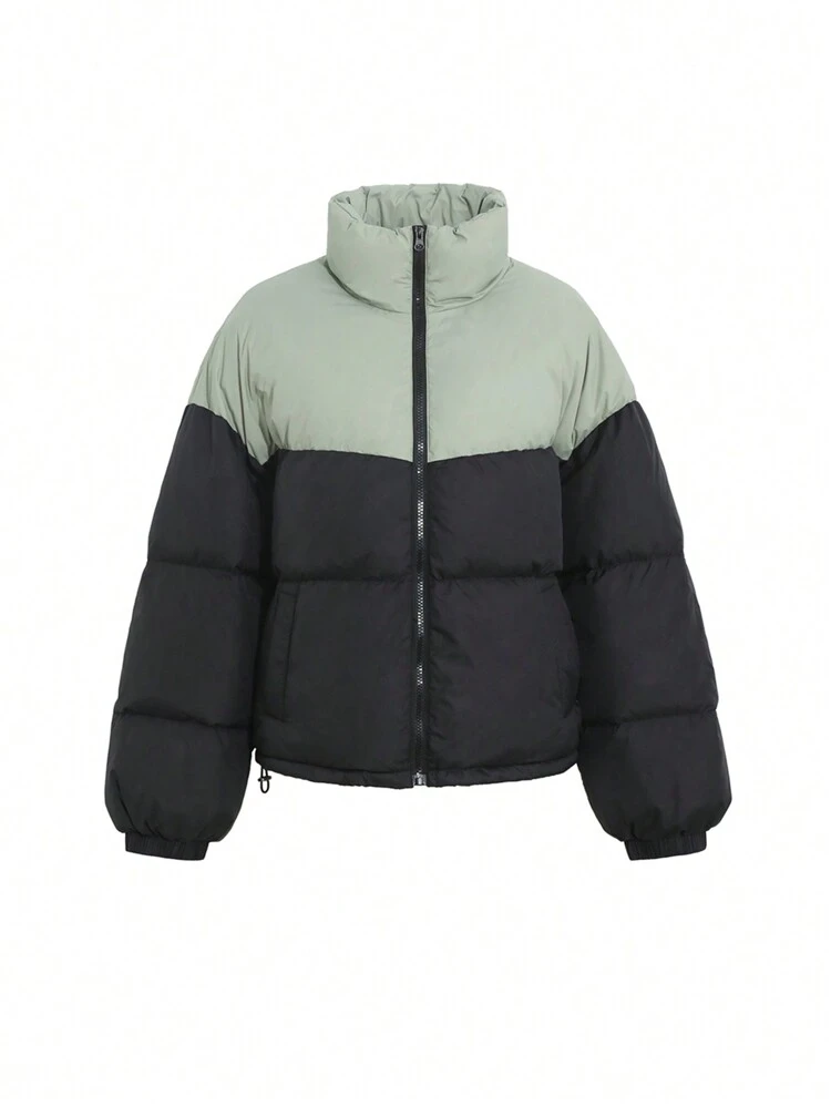 Women's Stand Collar Contrast Color Padded Coat ,Winter Women Clothes,Winter Coat Women Jacket